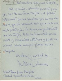 [Carta] 1964 enero 6, Buenos Aires, Argentina [a] Juan mujica, Lima, Perú