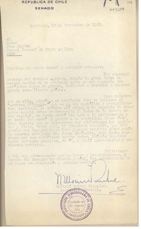 [Carta] 1963 noviembre 19, Santiago, Chile [a] Juan Mujica de la Fuente, Lima, Perú