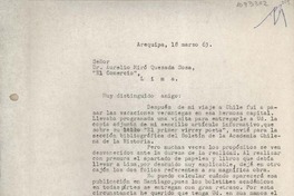 [Carta] 1963 marzo 18, Arequipa, Perú [a] Aurelio Miró-Quesada, Lima, Perú