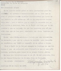 [Carta] 1960 junio 23, Santiago, Chile [a] Juan Mujica, Arequipa, Perú