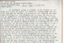 [Carta] 1958 mayo 12, Santiago, Chile [a] Juan Marín, Washington D.C.
