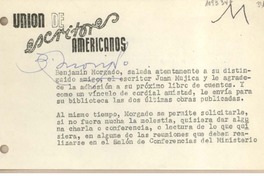 [Tarjeta] 1958 junio 1, Santiago, Chile [a] Juan Mujica