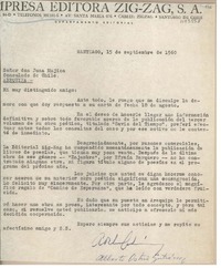[Carta] 1960 septiembre 15, Santiago, Chile [a] Juan Mujica, Arequipa, Perú