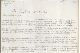 [Carta] 1962 noviembre 10, Santiago, Chile [a] Juan Mujica, Arequipa, Perú