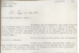 [Carta] 1963 diciembre 8, Santiago, Chile [a] Juan Mujica, Lima, Perú
