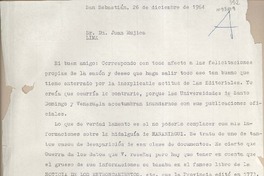 [Carta] 1964 diciembre 26, San Sebastián, Guipúzcoa [a] Juan Mujica, Lima, Perú