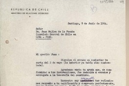 [Carta] 1964 junio 9, Santiago, Chile [a] Juan Mujica, Lima, Perú