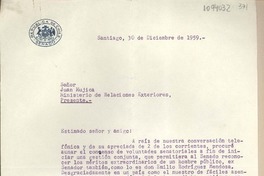 [Carta] 1959 diciembre 30, Santiago, Chile [a] Señor Juan Mujica, Ministerio de Relaciones Exteriores