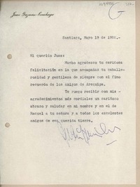 [Carta] 1962 mayo 19, Santiago, Chile [a] Juan Mujica, Arequipa, Perú