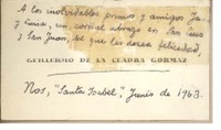 [Tarjeta] 1963 junio, Santiago, Chile [a] Juan Mujica, Arequipa, Perú