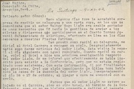[Carta] 1962 noviembre 9, Santiago, Chile [a] Juan Mujica, Arequipa, Perú