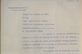 [Carta] 1941 octubre 22, Roma, Italia [a] Juan Mujica, Santiago, Chile