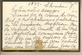 [Tarjeta] 1971 septiembre 7, Santiago, Chile [a] Juan Mujica