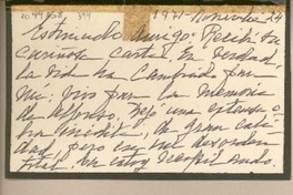 [Tarjeta] 1971 noviembre 24, Santiago, Chile [a] Juan Mujica