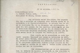 [Carta] 1970 octubre 12, Santiago, Chile [a] Hernán Videla Lira, Buenos Aires, Argentina