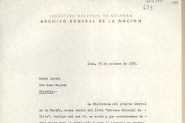 [Carta] 1980 octubre 15, Lima, Perú [a] Juan Mujica, Santiago, Chile