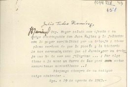 [Carta] 1943 agosto 29, Santiago, Chile [a] Juan Mujica