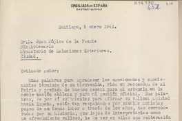 [Carta] 1941 enero 9, Santiago, Chile [a] Juan Mujica, Ministerio de Relaciones Exteriores