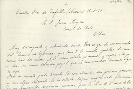 [Carta] 1951 abril 15, Escuelas Pías de Tafalla, Navarra, España [a] Juan Mujica, Cónsul de Chile, Bilbao, España