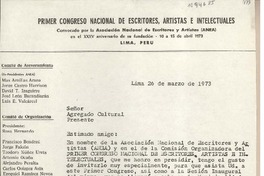 [Carta] 1973 marzo 26, Lima, Perú [a] Juan Mujica