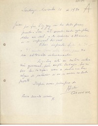 [Carta] 1970 noviembre 10, Santiago, Chile [a] Juan Mujica