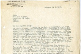 [Carta] 1950 febrero 24, Santiago, Chile [a] Juan Mujica de la Fuente, Bilbao, España