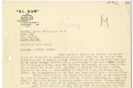[Carta] 1946 febrero 12, Temuco, Chile [a] Juan Mujica de la Fuente, Bahía Blanca, Argentina