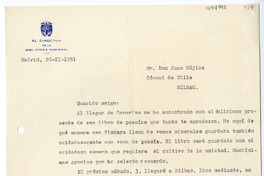[Carta] 1951 febrero 26, Madrid, España [a] Juan Mujica de la Fuente, Bilbao