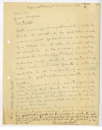 [Carta] 1952 abril, 10, Vegas del Flaco, Chile [a] Juan Mujica de la Fuente