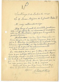 [Carta] 1945 julio 7, Santiago, Chile [a] Juan Mujica de la Fuente, Bahía Blanca, Argentina