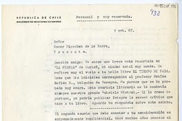[Carta] 1967 septiembre 5, Santiago, Chile [a] Oscar Pinochet de la Barra