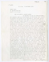 [Carta] 1974 noviembre 8, Lima, Perú [a] Agustín del Saz, Barcelona, España