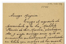 [Carta] 1940, Santiago, Chile [a] Juan Mujica de la Fuente
