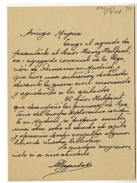 [Carta] 1940, Santiago, Chile [a] Juan Mujica de la Fuente