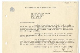 [Carta] 1936 febrero 13, San Sebastián, España [a] Juan Mujica, Bilbao