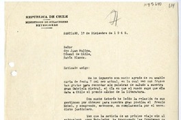[Carta] 1945 diciembre 12, Santiago, Chile [a] Juan Mujica, Bahía Blanca, Argentina
