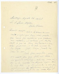 [Carta] 1947 agosto 26, Santiago, Chile [a] Juan Mujica, Bahía Blanca, Argentina