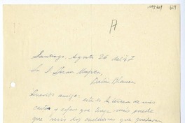 [Carta] 1947 agosto 26, Santiago, Chile [a] Juan Mujica, Bahía Blanca, Argentina