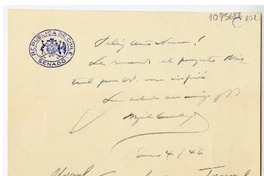 [Tarjeta] 1946 enero 4, Santiago, Chile [a] Juan Mujica, Bahía Blanca, Argentina