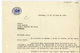 [Carta] 1948 octubre 13, Santiago, Chile [a] Juan Mujica, Mendoza, Argentina