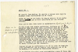 [Carta] [1947] abril 26, Buenos Aires, Argentina [a] Juan Mujica, Bahía Blanca, Argentina