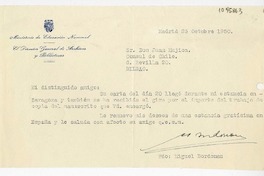 [Carta] 1950 octubre 25, Madrid, España [a] Juan Mujica, Bilbao, España