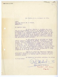 [Carta] 1951 noviembre 13, San Felipe, Chile [a] Juan Mujica de la Fuente, Santiago