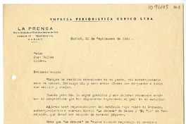 [Carta] 1949 septiembre 20, Curicó, Chile [a] Juan Mujica de la Fuente, Bilbao, España