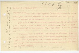 [Carta] 1947 abril 7, Tandil, Argentina [a] Juan Mujica de la Fuente, Bahía Blanca, Argentina