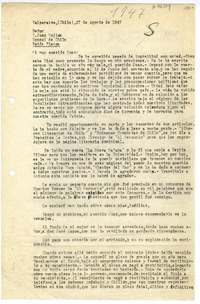 [Carta] 1947 agosto 27, Valparaíso, Chile [a] Juan Mujica de la Fuente, Bahía Blanca, Argentina