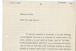 [Carta] 1949 mayo 5, Madrid, España [a] Juan Mujica de la Fuente
