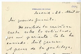 [Carta] 1935 abril 26, Madrid, España [a] Juan Mujica de la Fuente
