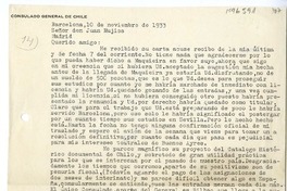 [Carta] 1933 noviembre 10, Barcelona, España [a] Juan Mujica de la Fuente, Madrid