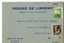 [Tarjeta] 1936 enero 13, Madrid, España [a] Juan Mujica de la Fuente, Bilbao